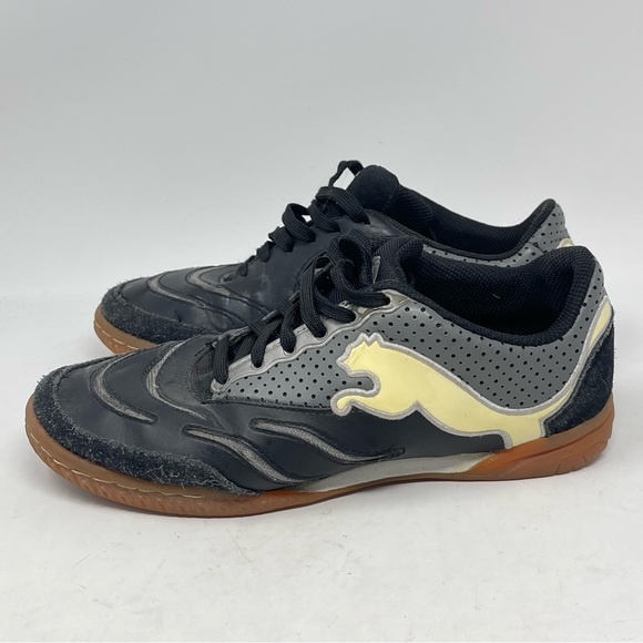 Puma Powercat Shoes Mens 6 Black Leather Suede Indoor Soccer Sneakers Trainers - Picture 4 of 16